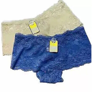 Eva Cervantes Lace Panties (2) Womens M Beige & Lilac Boyshorts Semi Sheer NWT
